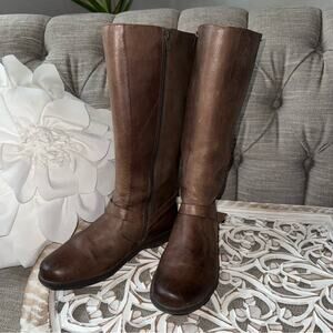 Abeo Brown Leather Knee High Riding Boots Comfort Support Zip Style Women’s 8.5